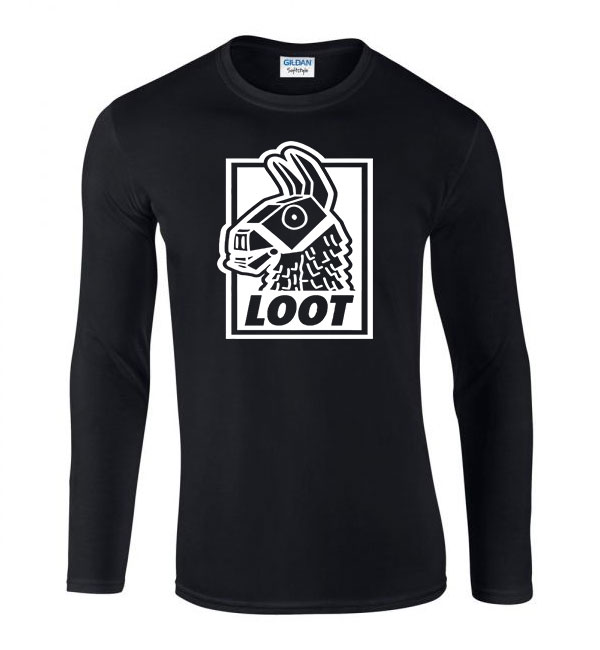 Fortnite loot láma Fekete Férfi Hosszú Ujjú Póló