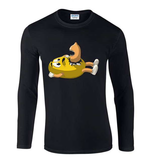 m and m mm alien Fekete Férfi Hosszú Ujjú Póló