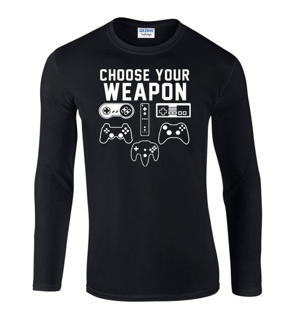 Gamer Joystick Sega Nintendo Fekete Férfi Hosszú Ujjú Póló
