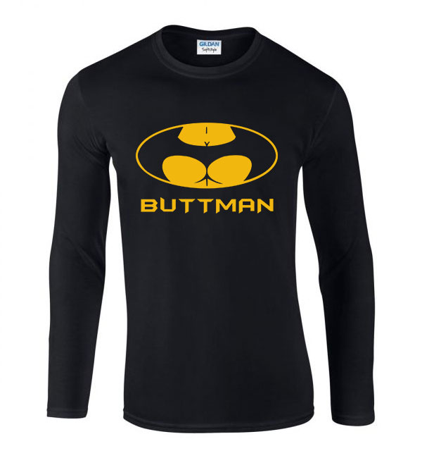 buttman batman fenék humor Fekete Férfi Hosszú Ujjú Póló