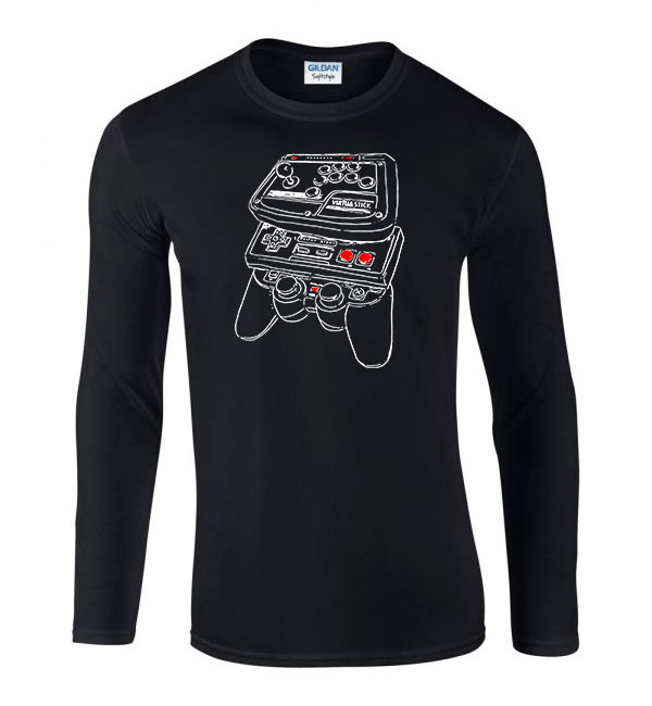 gamer joystick sega Fekete Férfi Hosszú Ujjú Póló