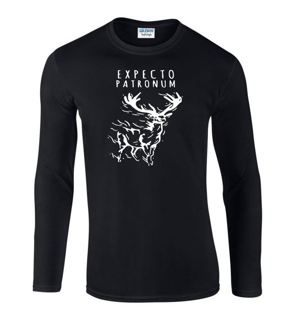 expecto patronum harry potter szarvas Fekete Férfi Hosszú Ujjú Póló