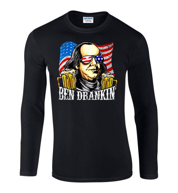 sör alkohol benjamin franklin humor Fekete Férfi Hosszú Ujjú Póló