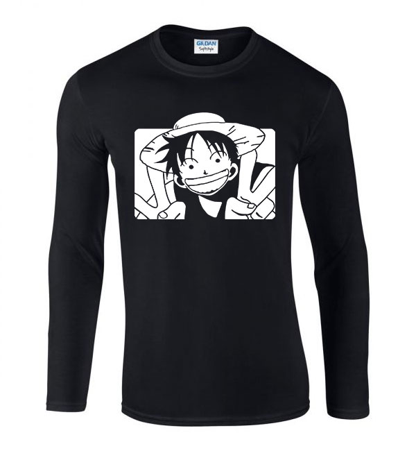 one piece monkey d Fekete Férfi Hosszú Ujjú Póló