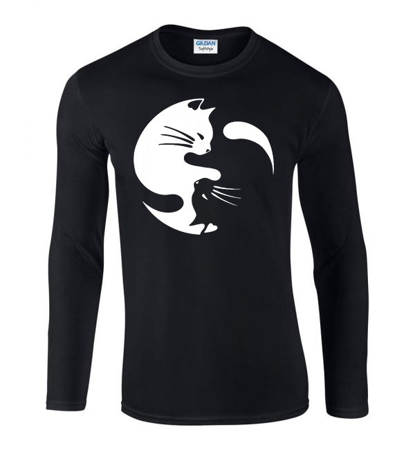 yin yang cicák cicás cica macskás Fekete Férfi Hosszú Ujjú Póló