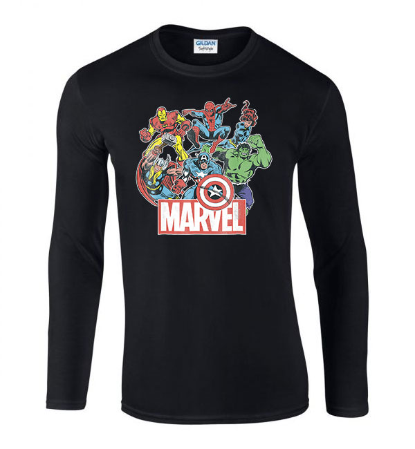 marvel avengers bosszúállók vasember thor pókember Fekete Férfi Hosszú Ujjú Póló