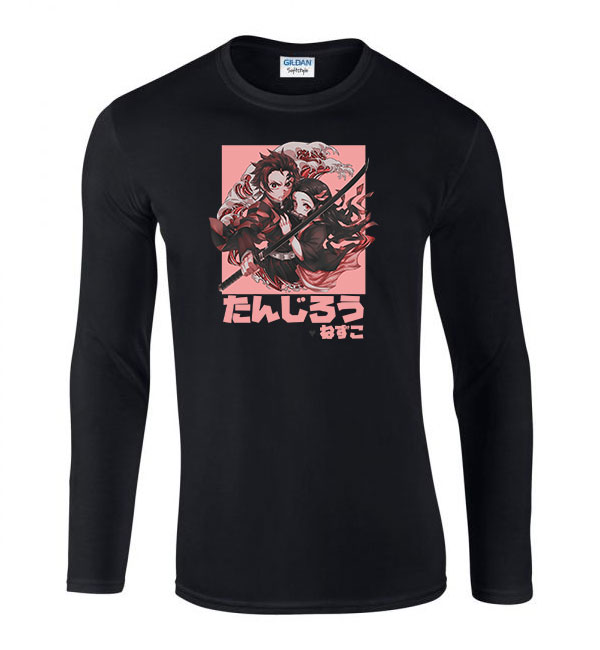 demon slayer tanjiro nezuko Fekete Férfi Hosszú Ujjú Póló