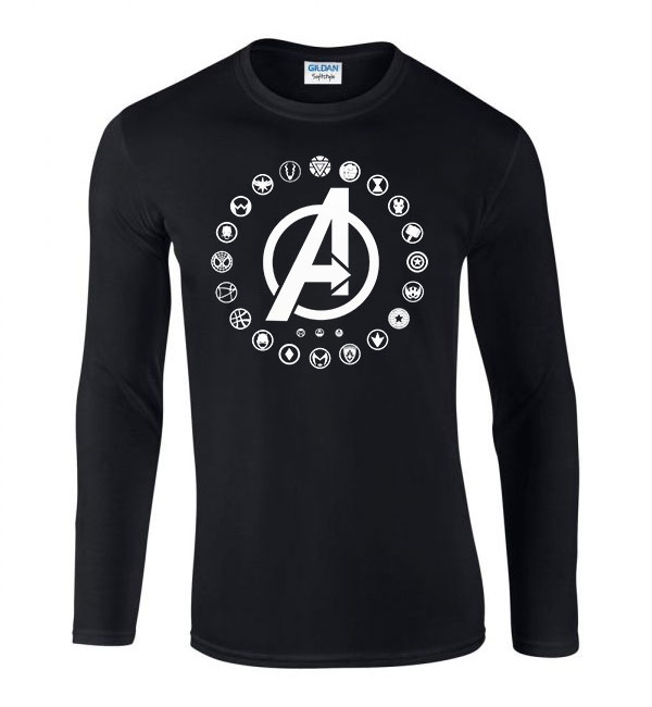 avengers bosszúállók Fekete Férfi Hosszú Ujjú Póló