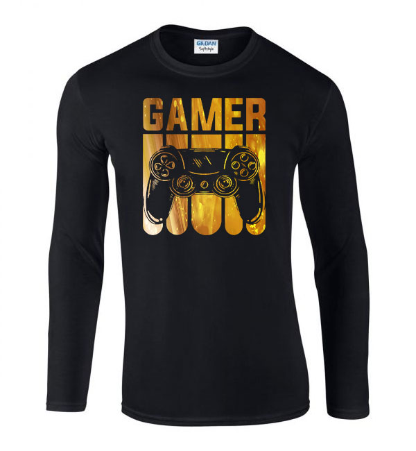 gamer joystick Fekete Férfi Hosszú Ujjú Póló