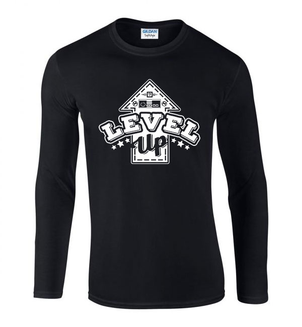 gamer level up Fekete Férfi Hosszú Ujjú Póló