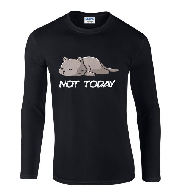 not today alvós cica cicás macska macskás Fekete Férfi Hosszú Ujjú Póló