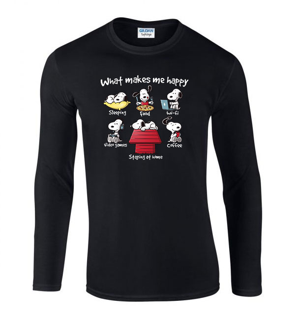 snoopy kutya boldogság Fekete Férfi Hosszú Ujjú Póló