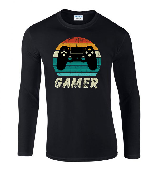 gamer Fekete Férfi Hosszú Ujjú Póló
