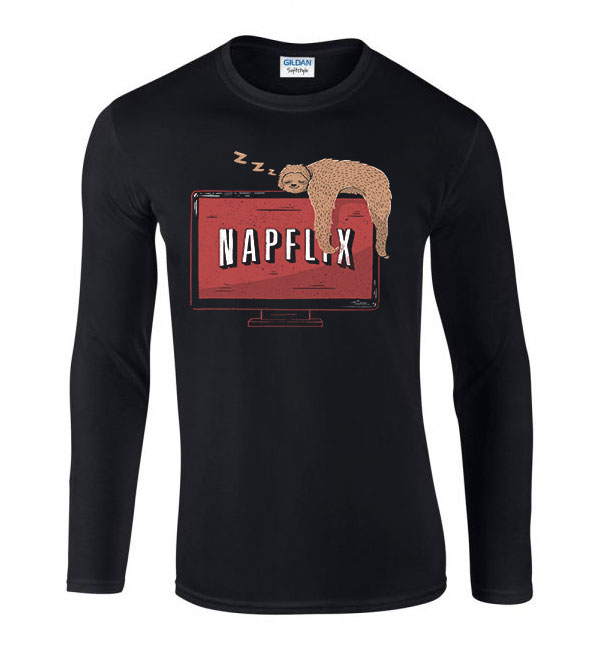 napflix netflix lajhár lusta Fekete Férfi Hosszú Ujjú Póló
