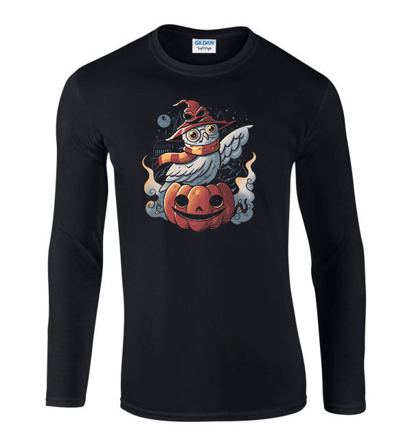 halloween hedvig bagoly Fekete Férfi Hosszú Ujjú Póló