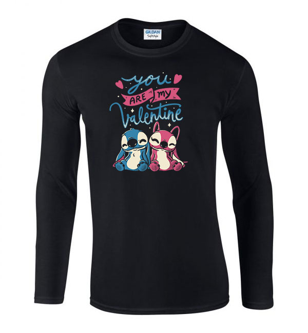 stitch valentin nap Fekete Férfi Hosszú Ujjú Póló