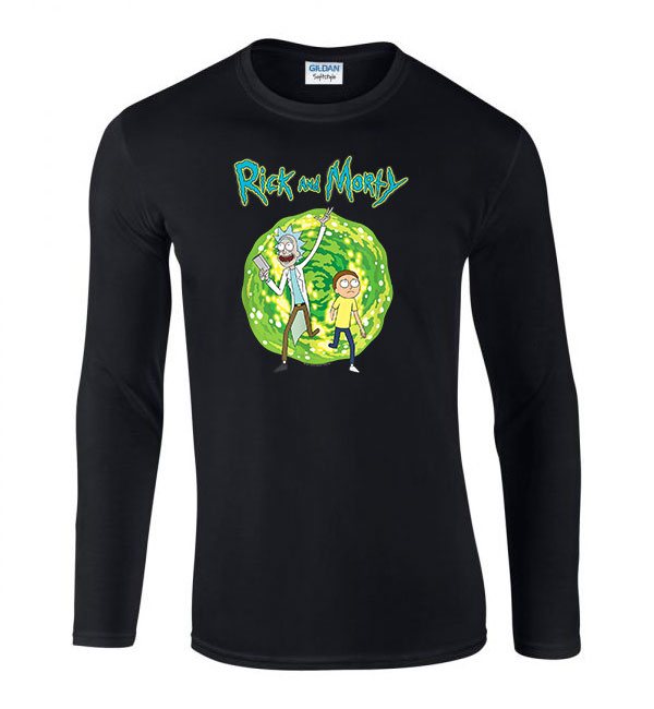 rick and morty Fekete Férfi Hosszú Ujjú Póló