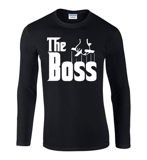 the boss főnök Fekete Férfi Hosszú Ujjú Póló