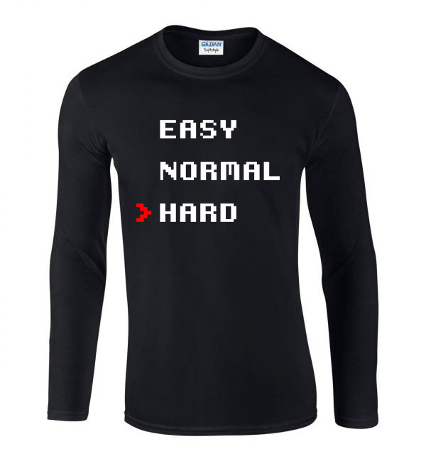 easy normal hard gamer Fekete Férfi Hosszú Ujjú Póló