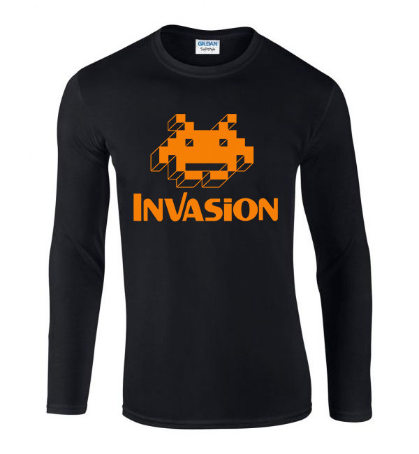 invasion invázió gamer Fekete Férfi Hosszú Ujjú Póló