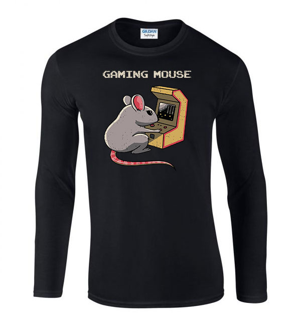 Gaming Mouse  Fekete Férfi Hosszú Ujjú Póló