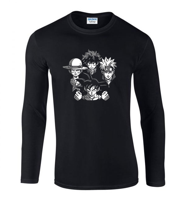 dragon ball naruto one piece hősakadémia my hero academy Fekete Férfi Hosszú Ujjú Póló