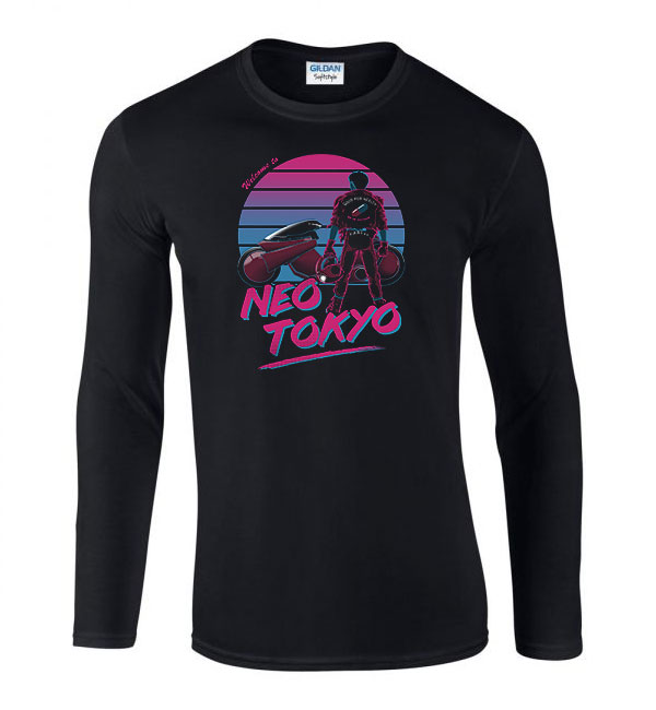 neo tokyo Fekete Férfi Hosszú Ujjú Póló