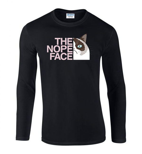 The Nope Face macska macskás cica cicás Fekete Férfi Hosszú Ujjú Póló