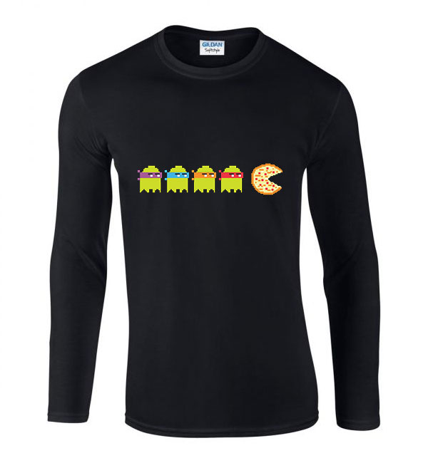 tini ninja teknőcök pac man Fekete Férfi Hosszú Ujjú Póló
