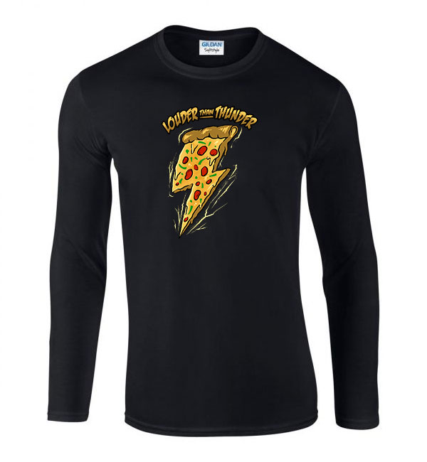 pizza villám Fekete Férfi Hosszú Ujjú Póló