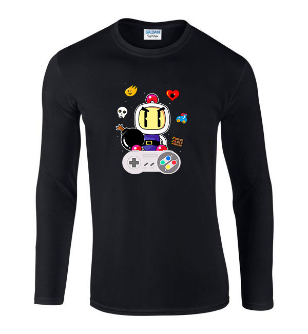 bomberman Fekete Férfi Hosszú Ujjú Póló