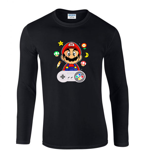 super mario Fekete Férfi Hosszú Ujjú Póló