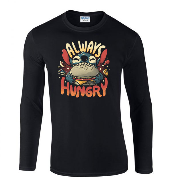 hamburger éhes stitch Fekete Férfi Hosszú Ujjú Póló