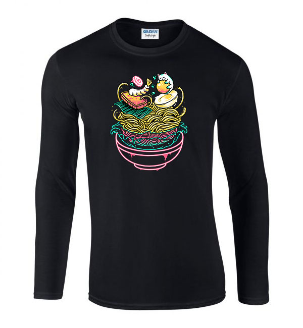 ramen leves  Fekete Férfi Hosszú Ujjú Póló