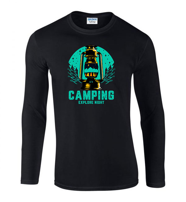 kemping kempingezés camping Fekete Férfi Hosszú Ujjú Póló