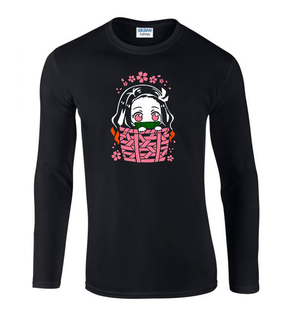 nezuko demon slayer Fekete Férfi Hosszú Ujjú Póló