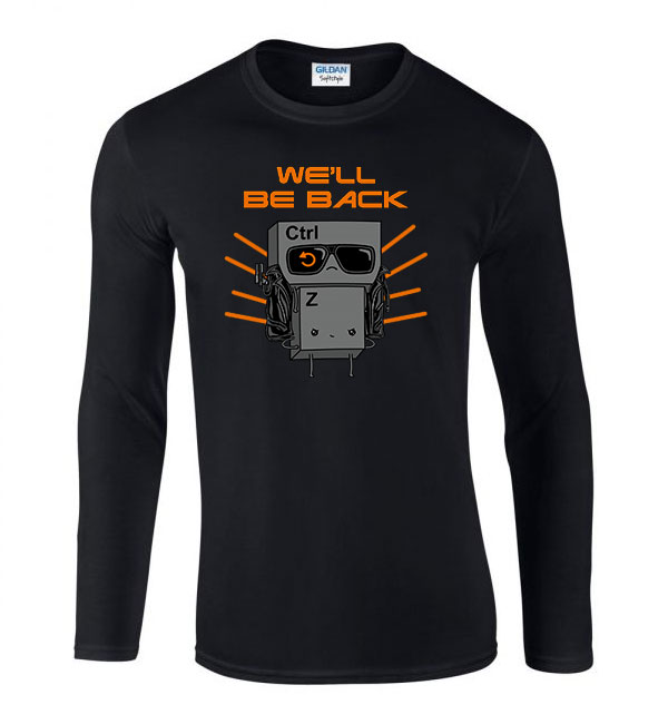 we will be back terminator ctrl z Fekete Férfi Hosszú Ujjú Póló