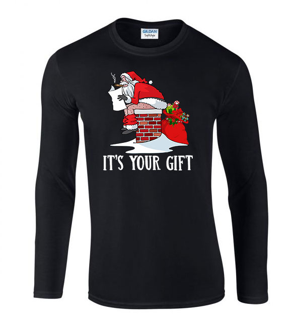 gonosz mikulás santa claus humor karácsony Fekete Férfi Hosszú Ujjú Póló