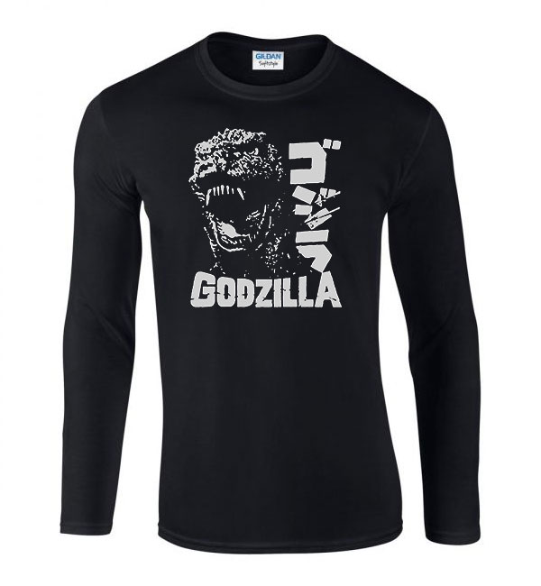 retro godzilla Fekete Férfi Hosszú Ujjú Póló