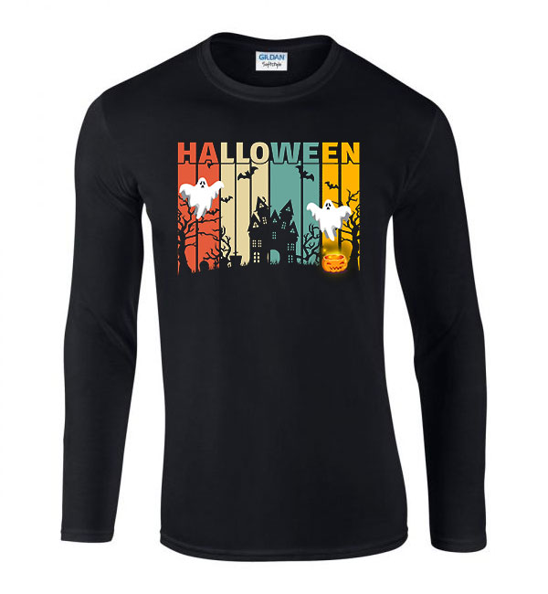 halloween Fekete Férfi Hosszú Ujjú Póló