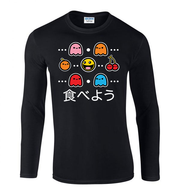 pac man japán Fekete Férfi Hosszú Ujjú Póló