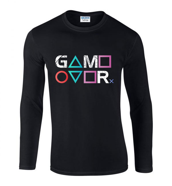 playstation ps4 ps5 gamer game over Fekete Férfi Hosszú Ujjú Póló