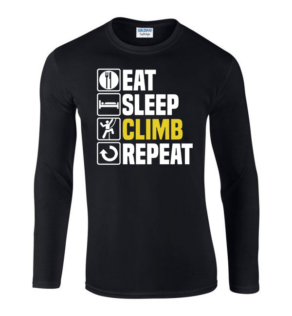 eat sleep climb hegymászás hegymászó Fekete Férfi Hosszú Ujjú Póló