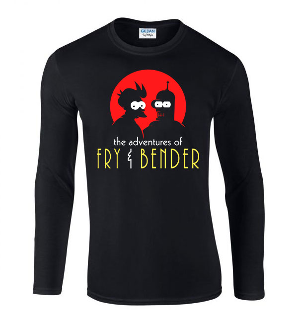 adventures of fry and bender futurama Fekete Férfi Hosszú Ujjú Póló