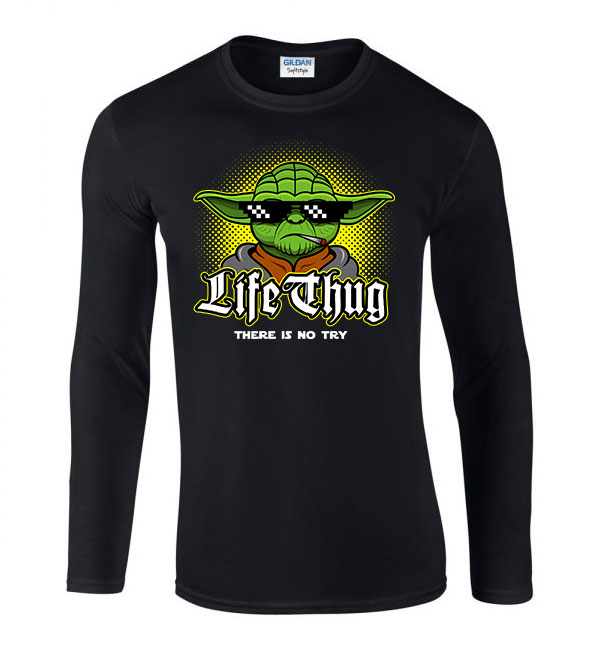 yoda humor thug life try Fekete Férfi Hosszú Ujjú Póló