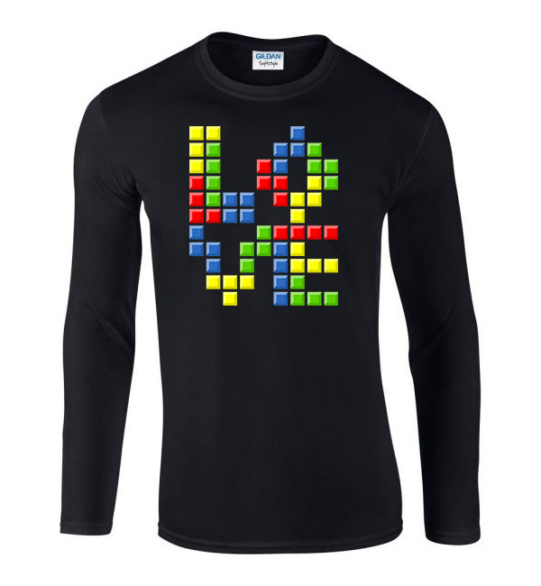 love tetris tetrisz Fekete Férfi Hosszú Ujjú Póló