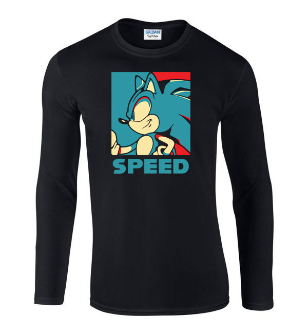 sonic Fekete Férfi Hosszú Ujjú Póló