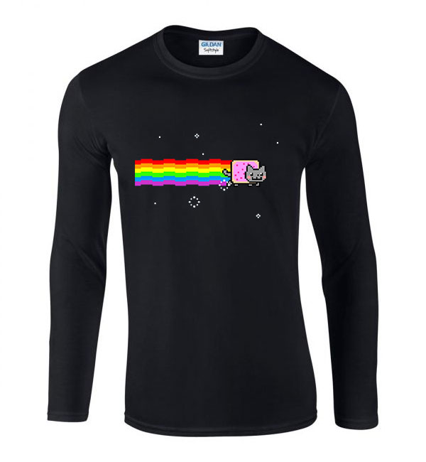 nyam cat macska Fekete Férfi Hosszú Ujjú Póló
