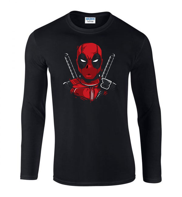 deadpool Fekete Férfi Hosszú Ujjú Póló
