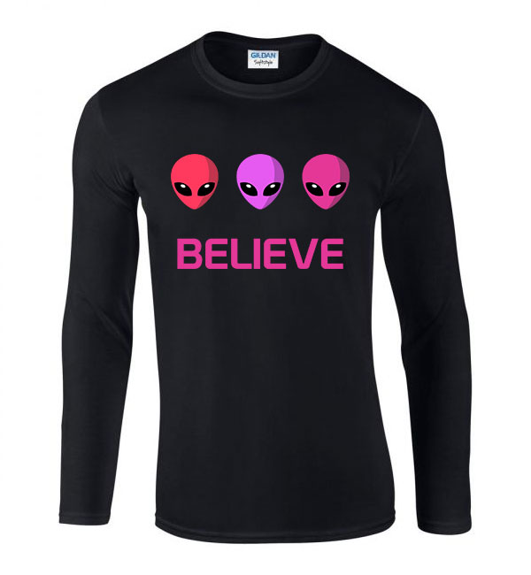 believe UFO Fekete Férfi Hosszú Ujjú Póló